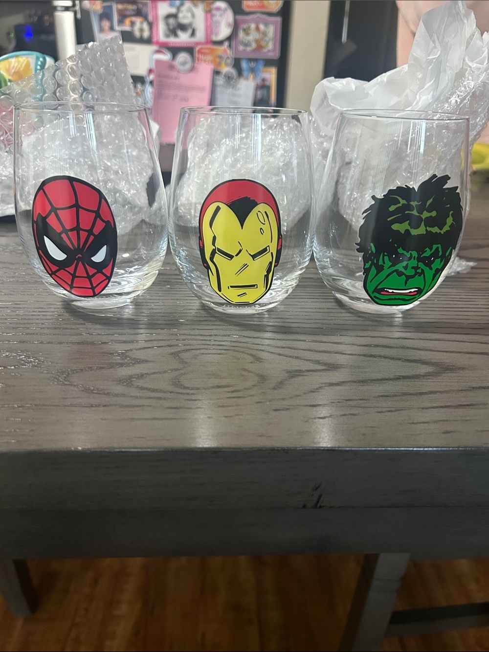 Marvel-Inspired Stemless Wine Glasses (Set of 3) - Spider-Man, Iron Man, Hulk